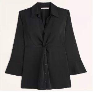 Elegant Tie Front Black Dress